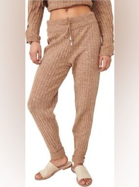 Free People Ribbed Knit Jogger Pants in Taupe Brown